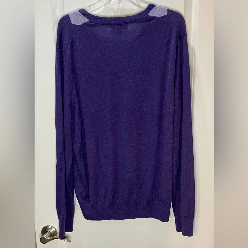 Banana Republic Sweater Purple Silk & Cashmere Blend Argyle V-Neck Size L
